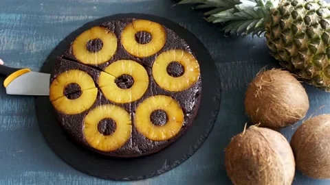 Chocolate and pineapple cake 4k shot. Video stock 211631000