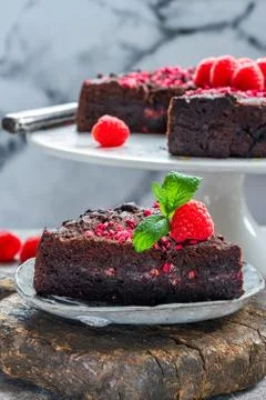 Chocolate and raspberry torte Stock Photos