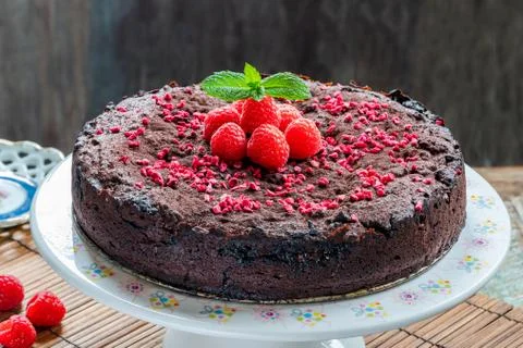 Chocolate and raspberry torte Stock Photos