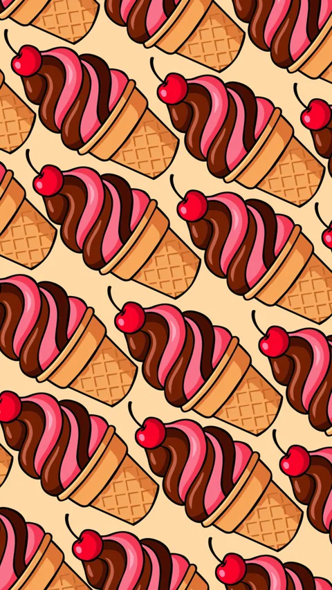 Chocolate and Strawberry Soft Serve Ice Cream Cone Seamless Pattern Backgrou Stock Footage 340045560