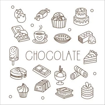 Chocolate and Sweets in Handdrawn Style. Vector Illustration Stock Illustration