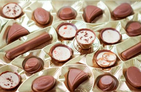 Chocolate assorted in a box. Candy in box. Stock Photos