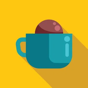 Chocolate ball falling into blue mug with handle on yellow background Illustration