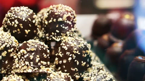 Chocolate balls with nuts pile Stock Footage 169517637