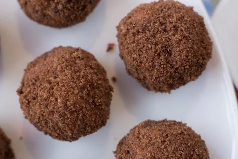 Chocolate balls on the table close-up Foto stock