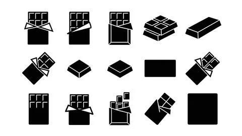 Chocolate bar and candy block silhouette icons for confectionery packaging .. 스톡 일러스트