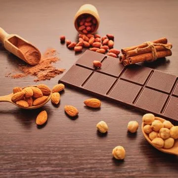 Chocolate bar and nuts Stock Photos