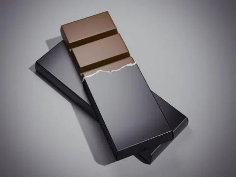 Chocolate bar in black wrapper. 3d rendering Stock Illustration