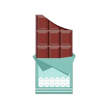 Chocolate bar broken in unpacked packaging. Vector illustration on an isolate Illustrazione stock
