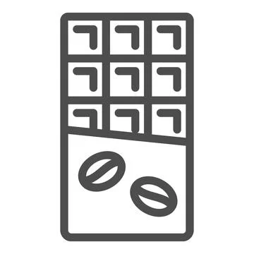 Chocolate bar with coffe beans on wrapper line icon, sweets concept, chocolate Stock Illustration