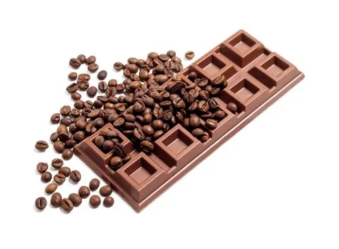 Chocolate bar with coffee beans Stock Photos