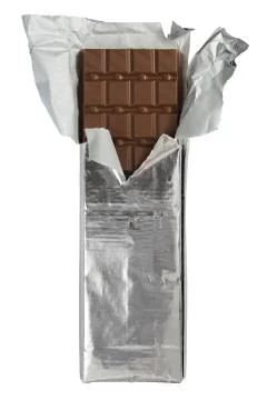 Chocolate bar in foil wrapper Stock Photos