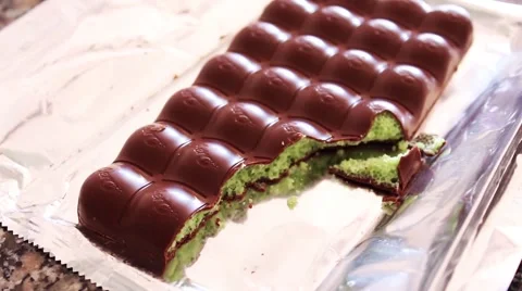 Chocolate Bar with mint bubbles inside, full HD 1920x1080 Stock Footage 49433397