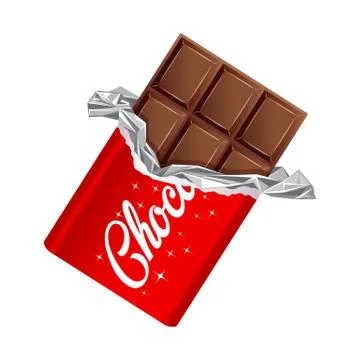 Chocolate bar in opened red wrapped and foil Stock Illustration