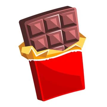 Chocolate bar in opened red wrapped and foil isolated on white background, .. 스톡 일러스트