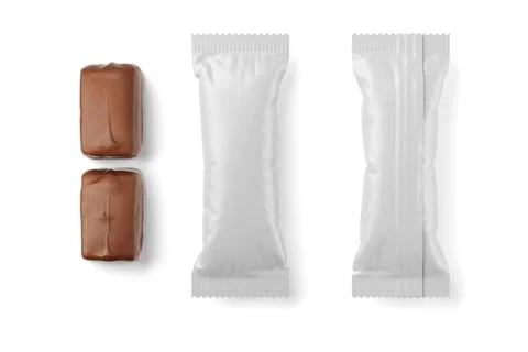 Chocolate bar or candy and clean package isolated on white. 3D rendering Stock Illustration