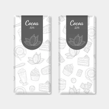 Chocolate Bar Packaging Set, Cocoa Product with Monochrome Pattern Vector Illustrazione stock