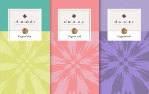 Chocolate bar packaging set. Trendy luxury product branding template with label. Illustrazione stock