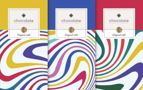 Chocolate bar packaging set. Trendy luxury product branding template with label. Illustrazione stock