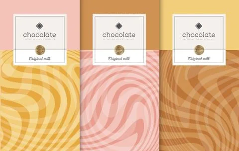 Chocolate bar packaging set. Trendy luxury product branding template with label. Illustrazione stock