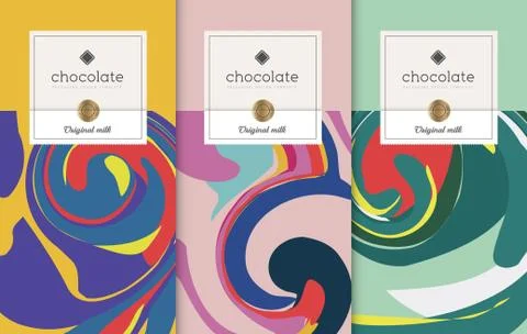 Chocolate bar packaging set. Trendy luxury product branding template with label. Stock Illustration