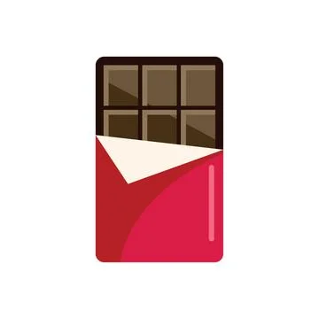 Chocolate bar partially wrapped in red foil unwrapped showing squares Stock Illustration