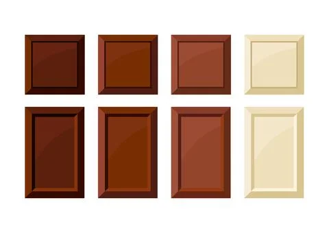 Chocolate bar piece rectangular and square chunk vector icon set. Stock Illustration