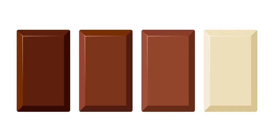 Chocolate bar piece rectangular shape vector icon set. Ilustración de archivo