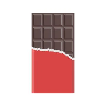 Chocolate bar with red wrapper half opened. Milk chocolate. 스톡 일러스트