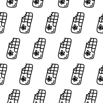 Chocolate bar seamless pattern. Doodle pattern with chocolates, cocoa fruit in Stock Illustration