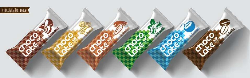 Chocolate bar vector packaging design. Nuts chocolate set. Stock Illustration