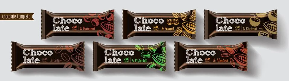 Chocolate bar vector packaging design. Nuts chocolate set. Stock Illustration