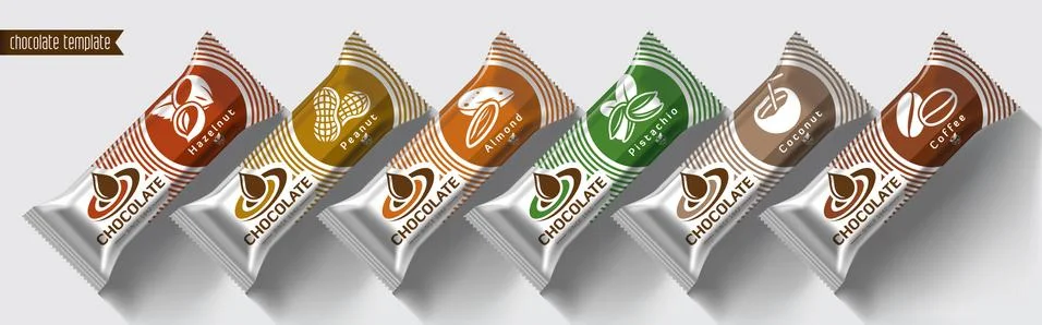 Chocolate bar vector packaging design. Nuts chocolate set. Stock Illustration