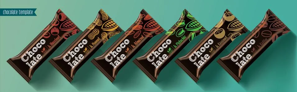 Chocolate bar vector packaging design. Nuts chocolate set. Stock Illustration
