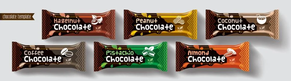 Chocolate bar vector packaging design. Nuts chocolate set. Stock Illustration
