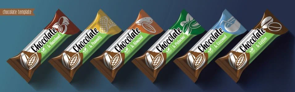Chocolate bar vector packaging design. Nuts chocolate set. Stock Illustration