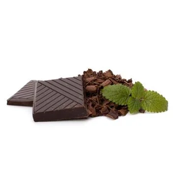 Chocolate bars and mint leaf Stock Photos
