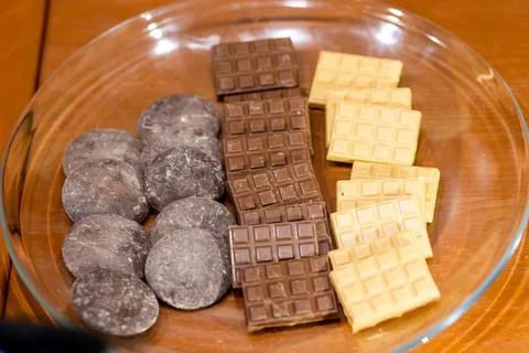 Chocolate bars from different types of chocolate for tasting Stock Photos