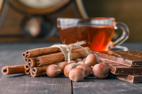 Chocolate bars with hazelnuts Stock Photos