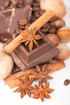 Chocolate bars with its ingredients Stock Photos