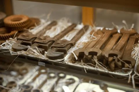 Chocolate bars with shape of workshop tools. Assorted chocolate candy shop. s Stock Photos