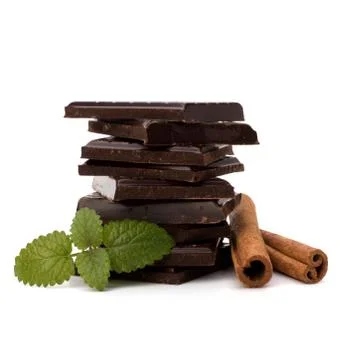 Chocolate bars stack and cinnamon sticks 스톡 사진