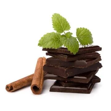 Chocolate bars stack and cinnamon sticks Stockfoto's