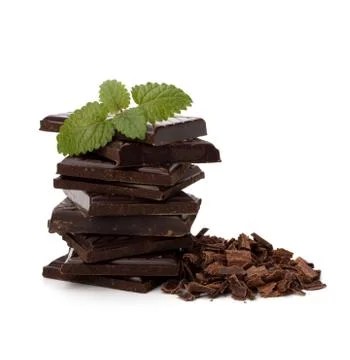 Chocolate bars stack and mint leaf Foto stock