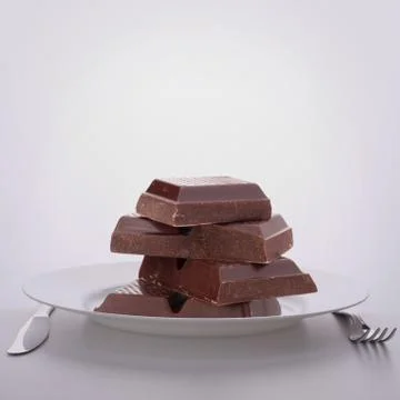 Chocolate bars stack on plate. 写真素材