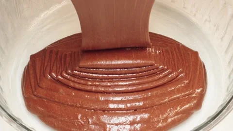 Chocolate Batter Pouring Into Baking Dish, Brownie Preparation Slow Motion 스톡 동영상 345436680