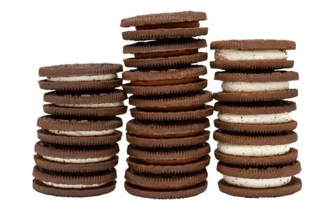 Chocolate biscuits in three piles 写真素材