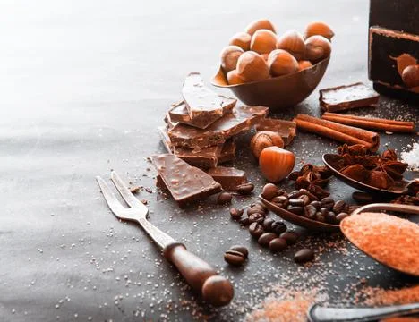 Chocolate on a black table Stock Photos