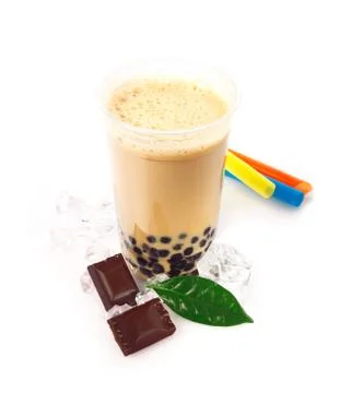 Chocolate boba bubble tea Stock Photos
