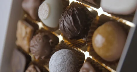 Chocolate box close up studio, vertical Stock Footage 242123913